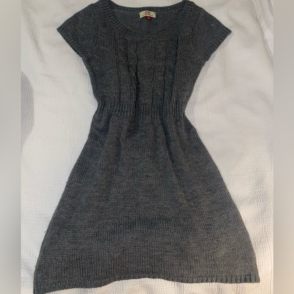 CABLE KNIT CAP SLEEVE BABYDOLL SWEATER A-LINE DROP WAIST MINI DRESS